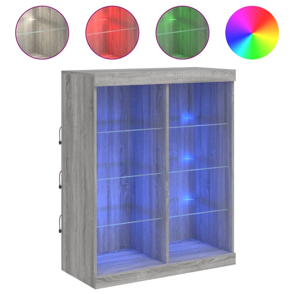 skænk med LED-lys 81x37x100 cm grå sonoma-eg