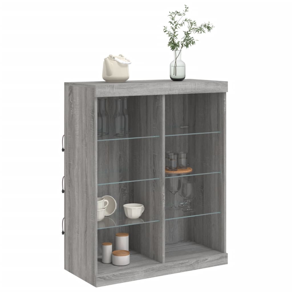 skænk med LED-lys 81x37x100 cm grå sonoma-eg