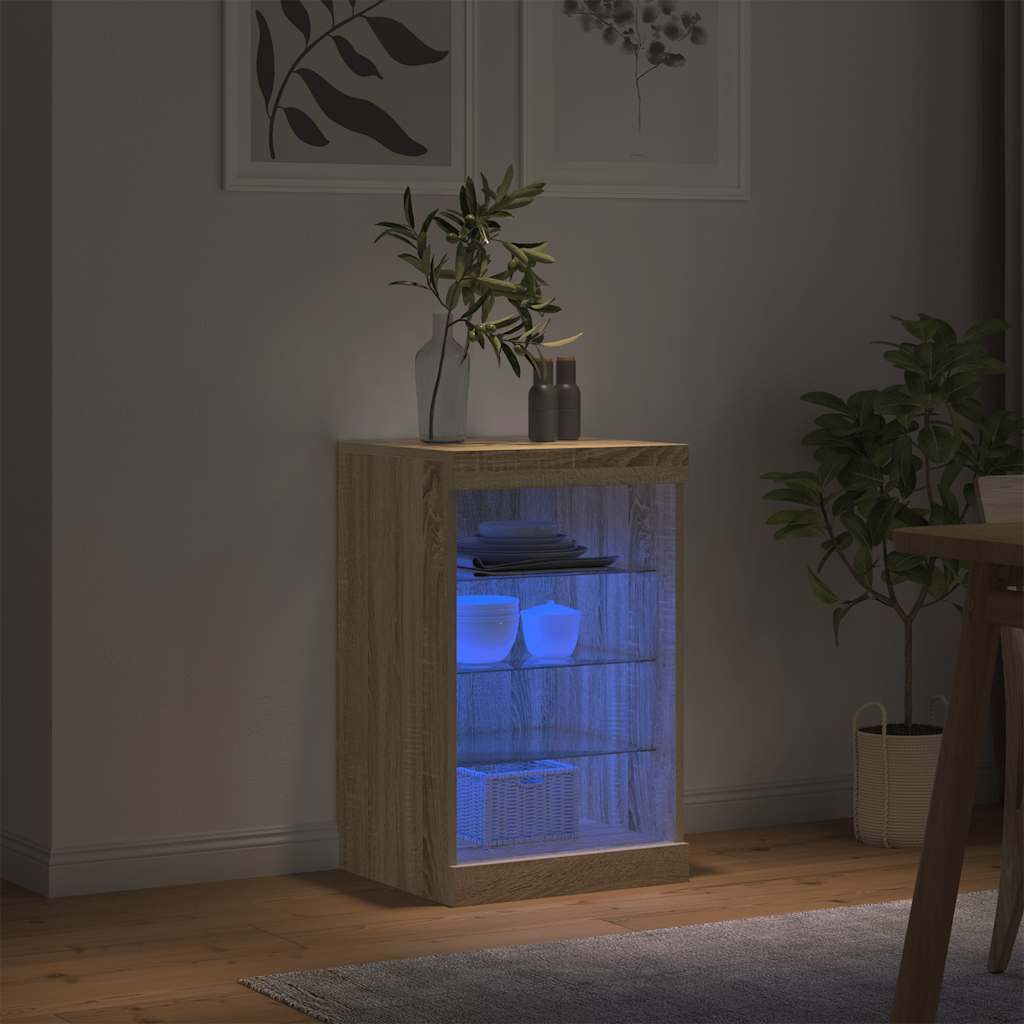 skænk med LED-lys 41x37x67 cm sonoma-eg