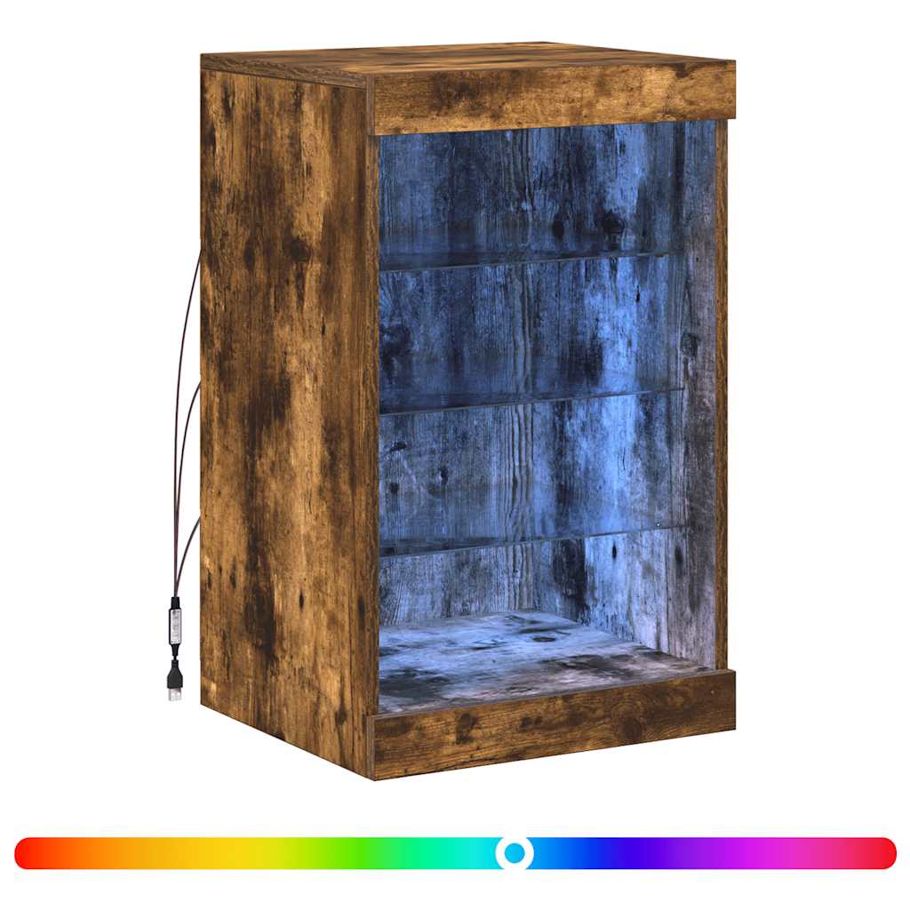 skænk med LED-lys 41x37x67 cm røget egetræsfarve