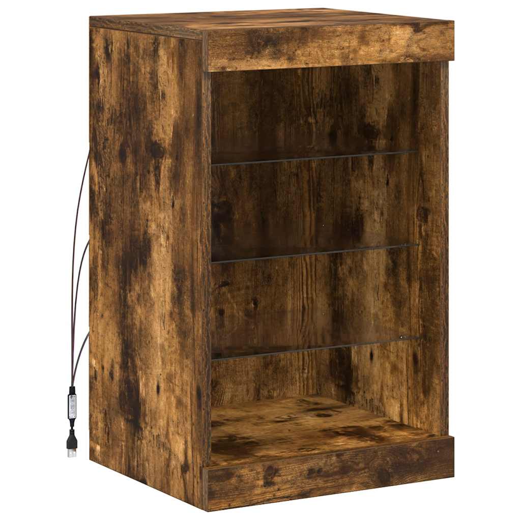 skænk med LED-lys 41x37x67 cm røget egetræsfarve