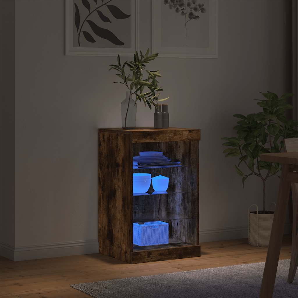 skænk med LED-lys 41x37x67 cm røget egetræsfarve