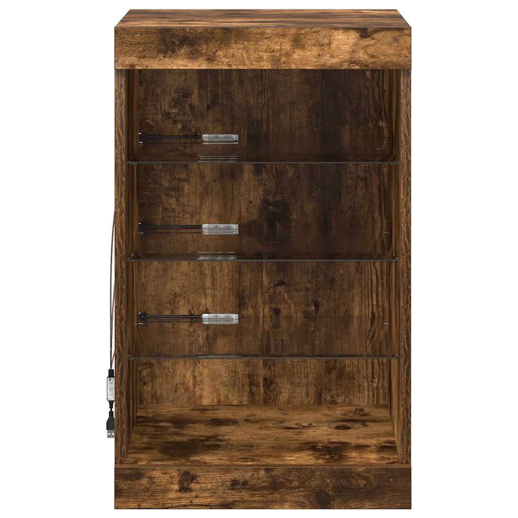 skænk med LED-lys 41x37x67 cm røget egetræsfarve