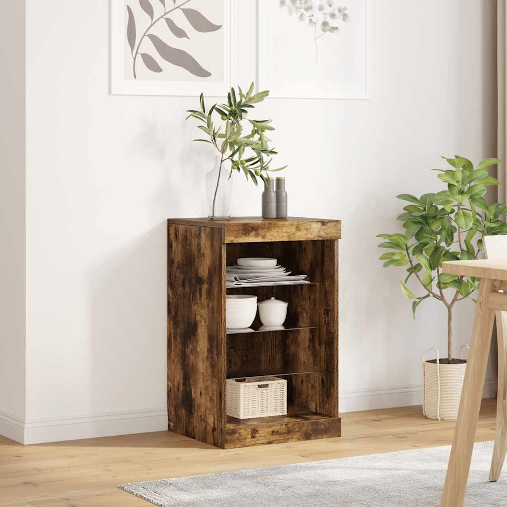 skænk med LED-lys 41x37x67 cm røget egetræsfarve