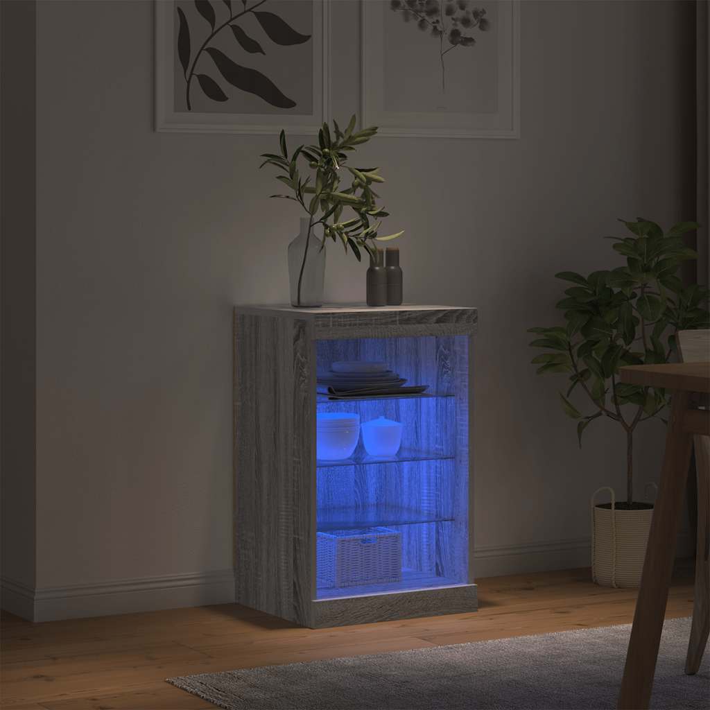 skænk med LED-lys 41x37x67 cm grå sonoma-eg