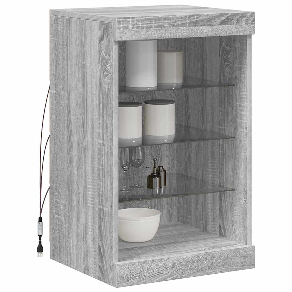 skænk med LED-lys 41x37x67 cm grå sonoma-eg