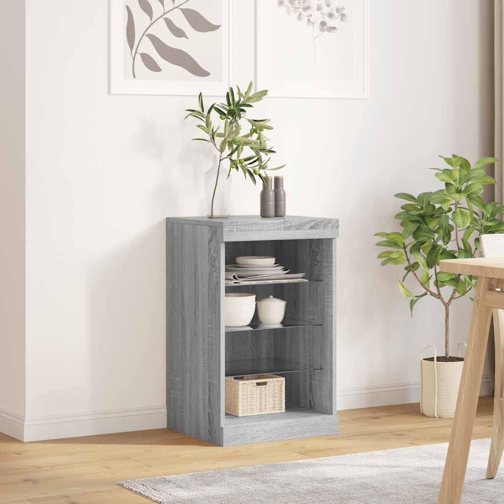 skænk med LED-lys 41x37x67 cm grå sonoma-eg
