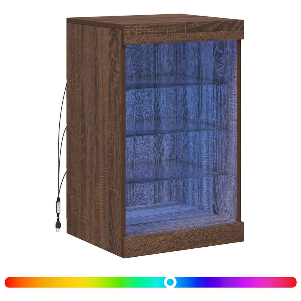 skænk med LED-lys 41x37x67 cm brun egetræsfarve