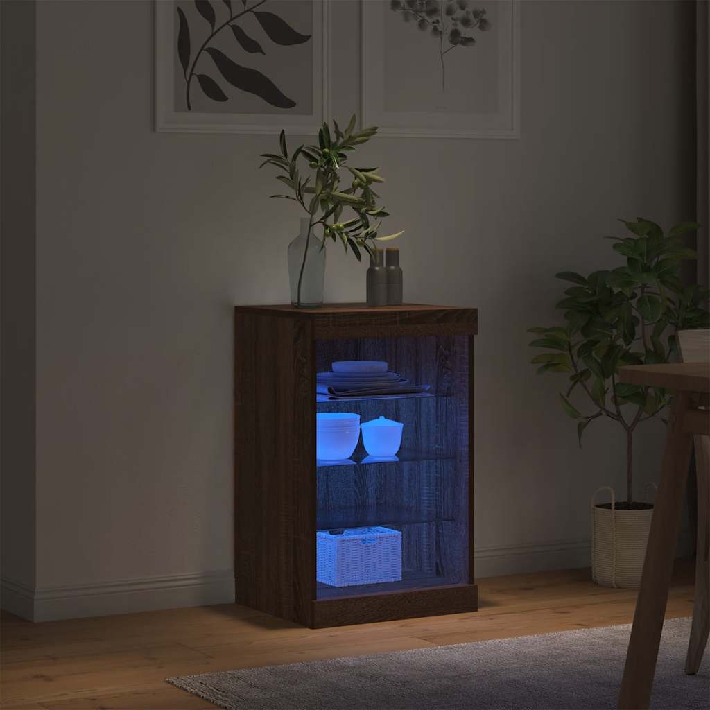 skænk med LED-lys 41x37x67 cm brun egetræsfarve