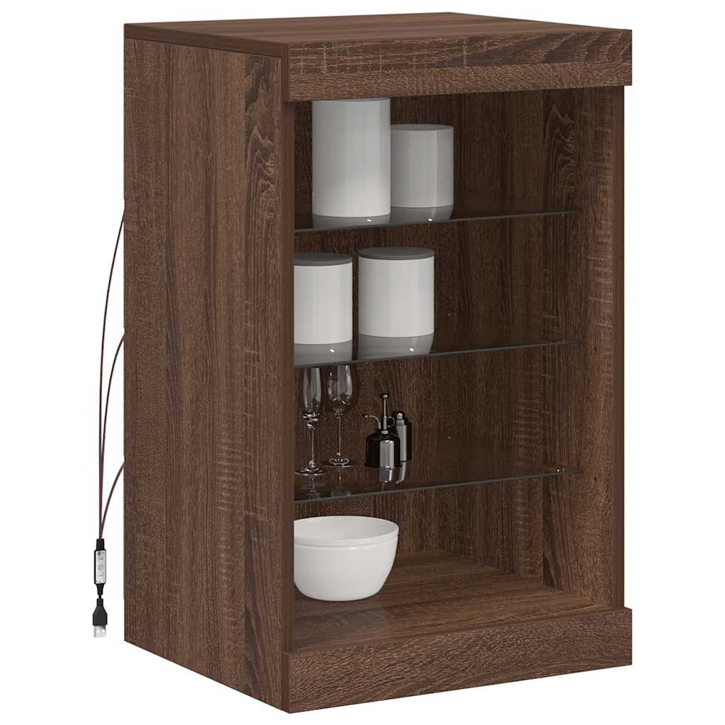 skænk med LED-lys 41x37x67 cm brun egetræsfarve