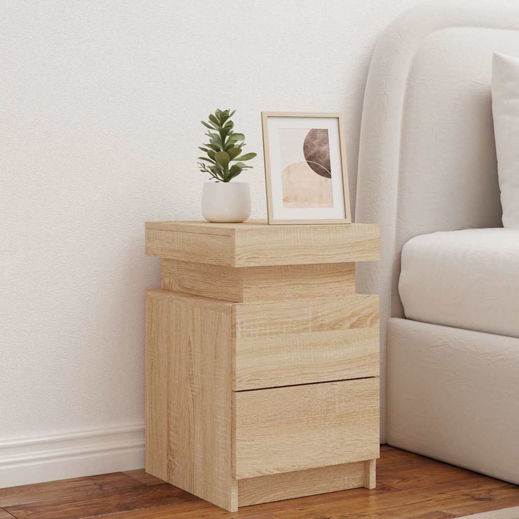 sengebord med LED-lys 35x39x55 cm sonoma-eg