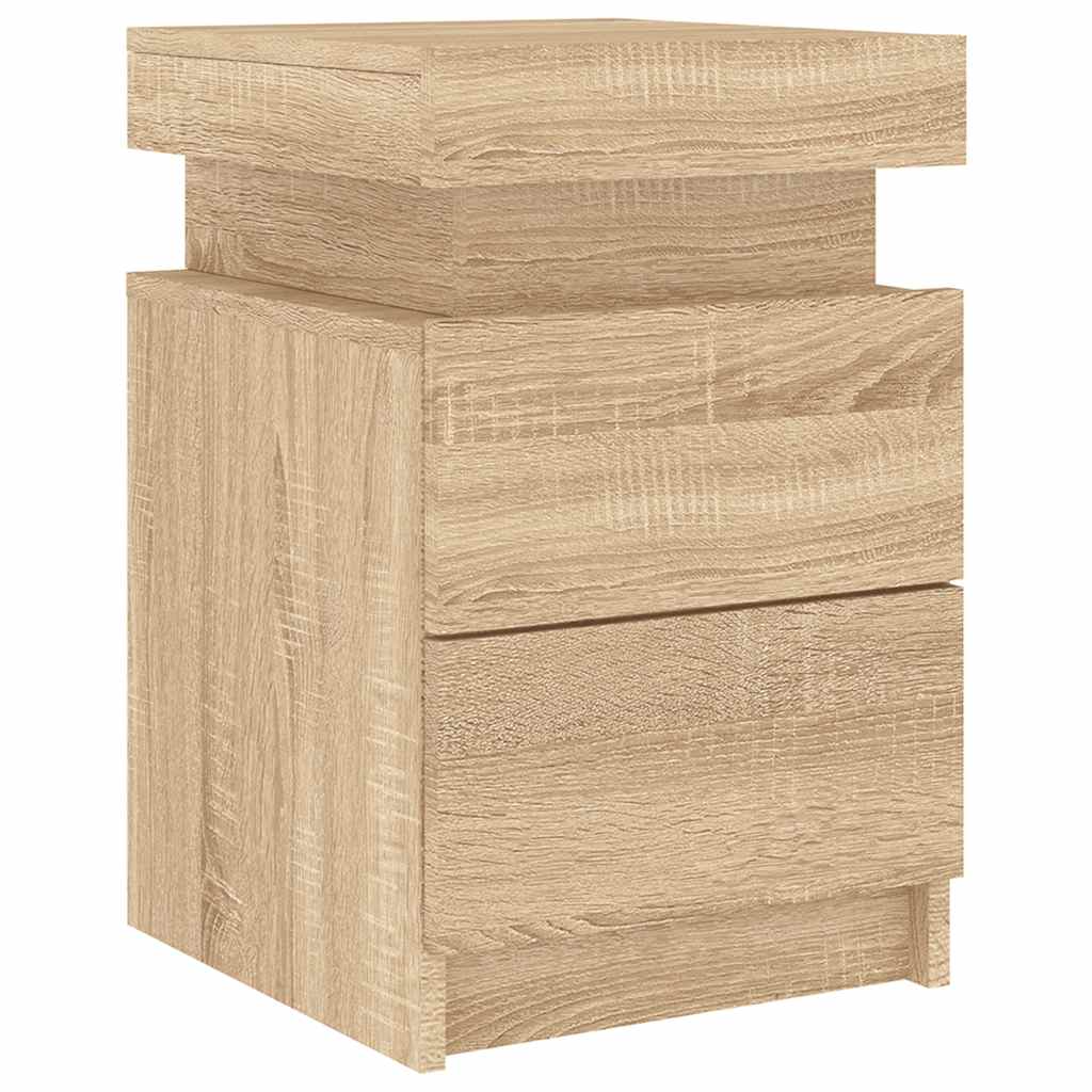 sengebord med LED-lys 35x39x55 cm sonoma-eg
