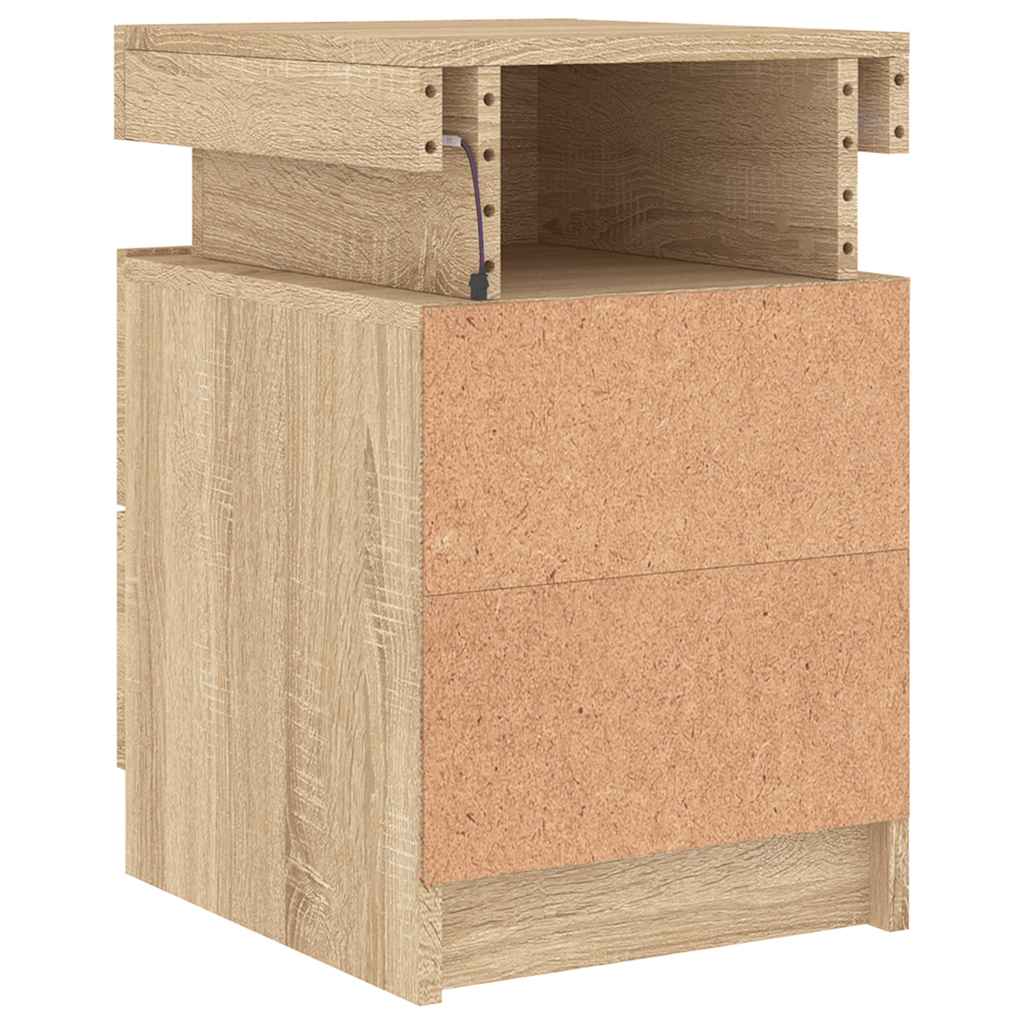 sengebord med LED-lys 35x39x55 cm sonoma-eg