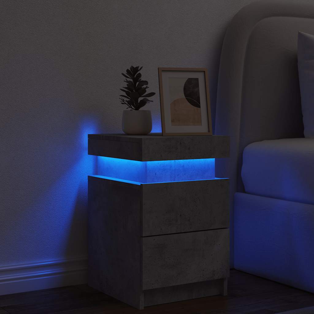 sengebord med LED-lys 35x39x55 cm betongrå