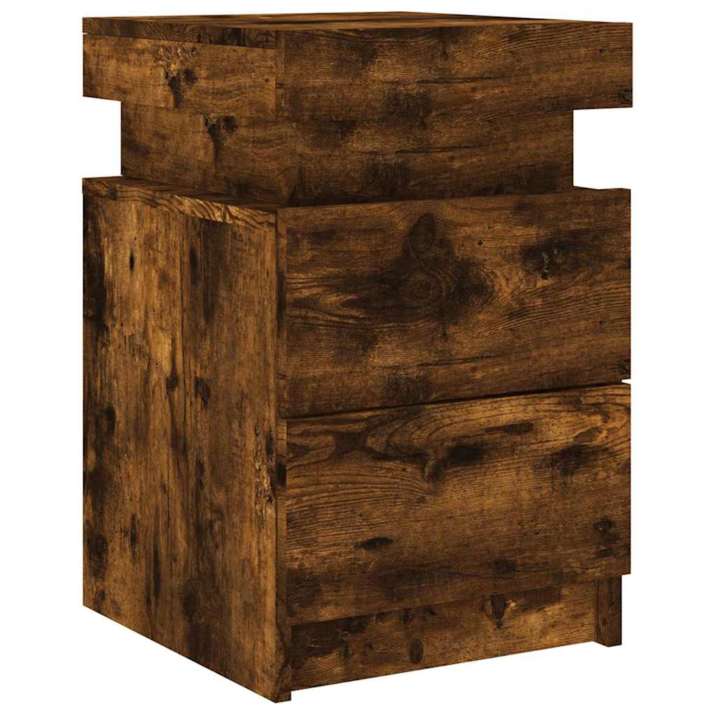 sengeborde 2 stk. med LED-lys 35x39x55 cm røget egetræsfarve