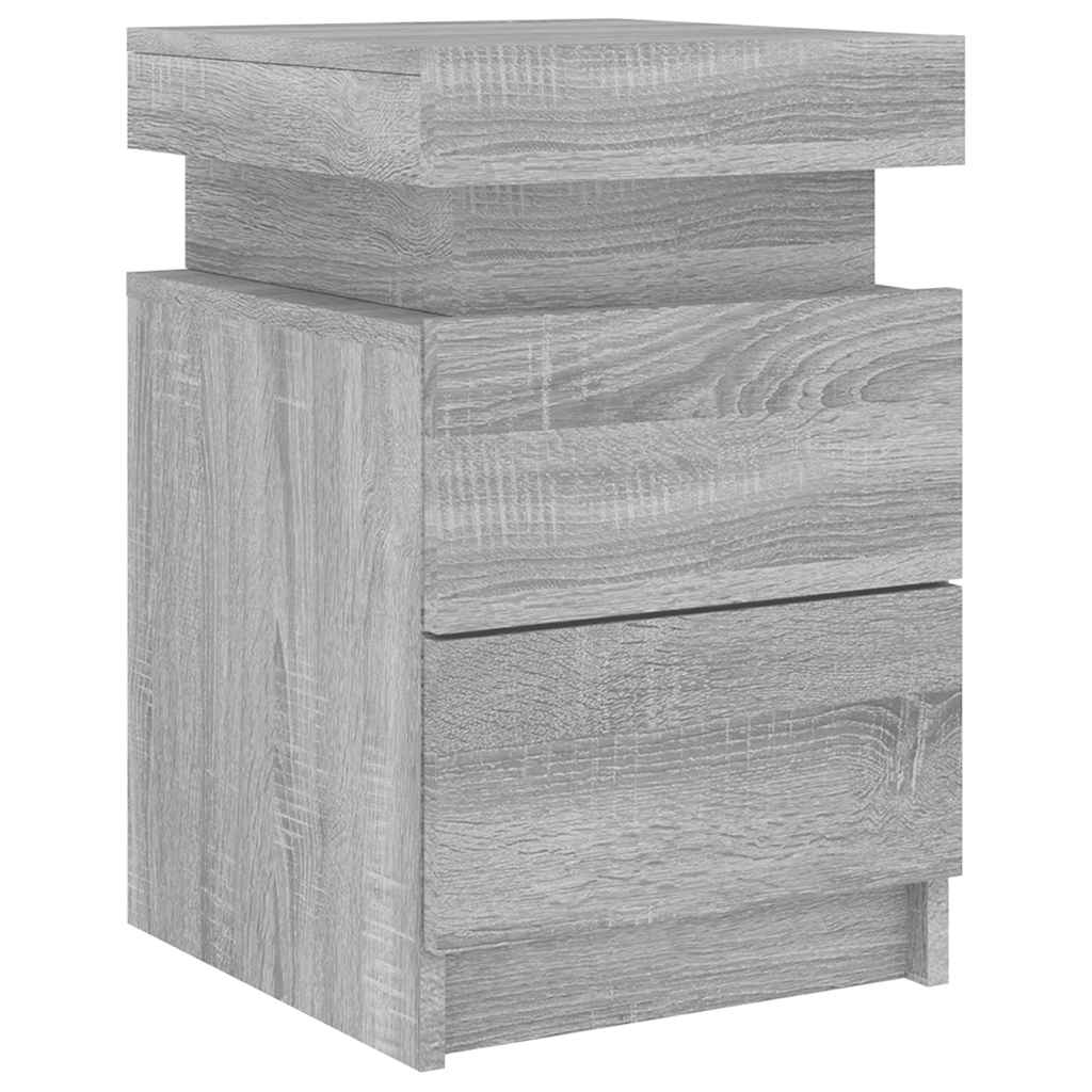 sengebord med LED-lys 35x39x55 cm grå sonoma-eg
