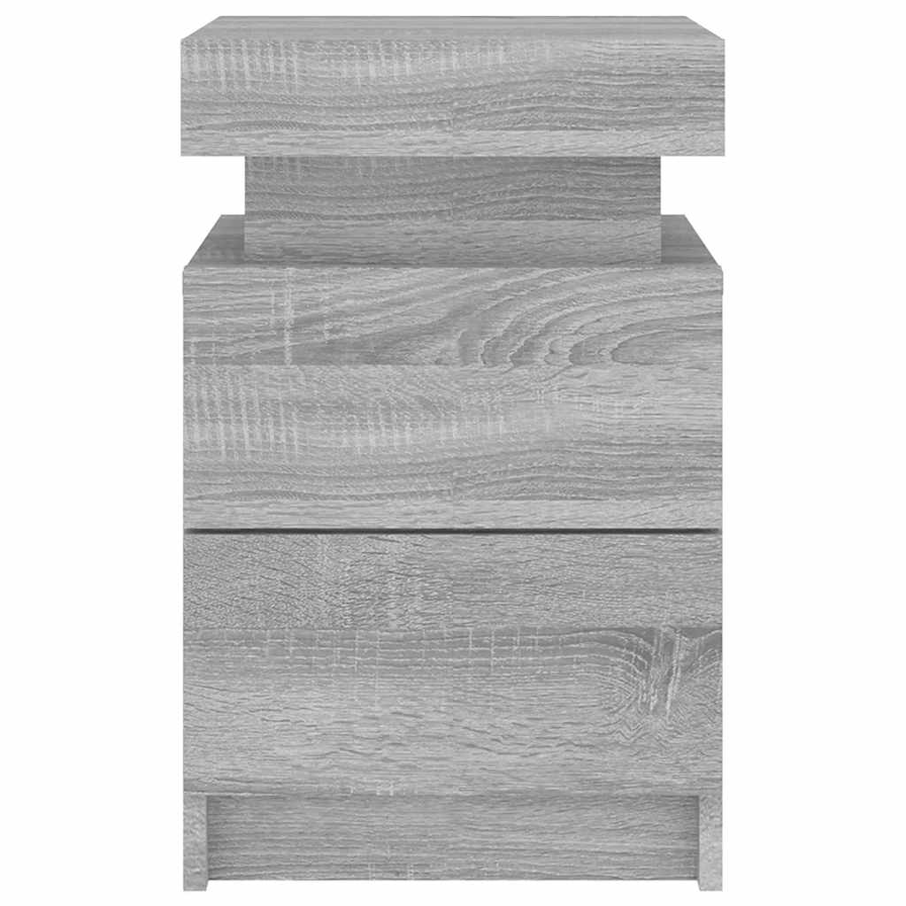 sengebord med LED-lys 35x39x55 cm grå sonoma-eg