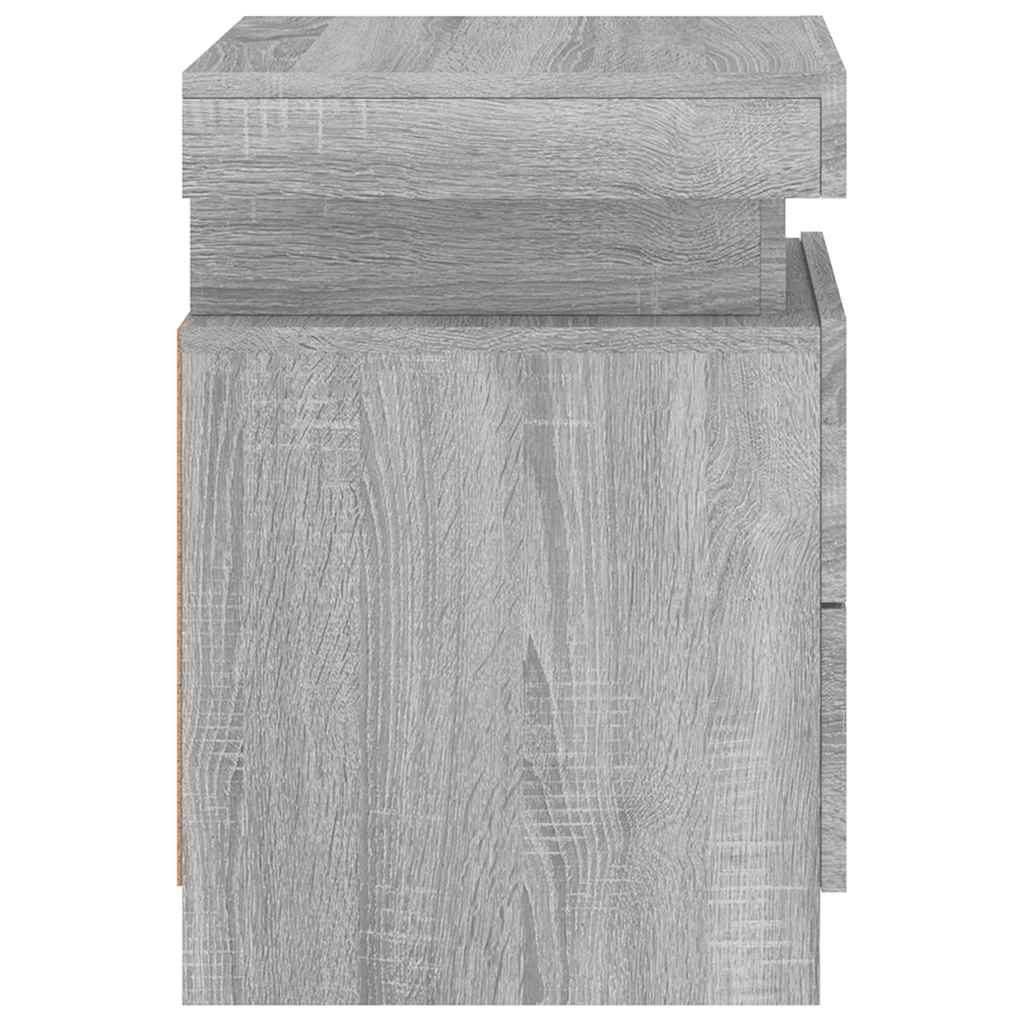 sengebord med LED-lys 35x39x55 cm grå sonoma-eg