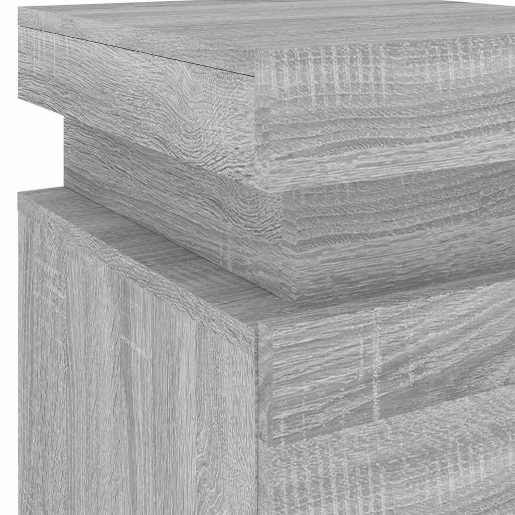 sengeborde 2 stk. med LED-lys 35x39x55 cm grå sonoma-eg