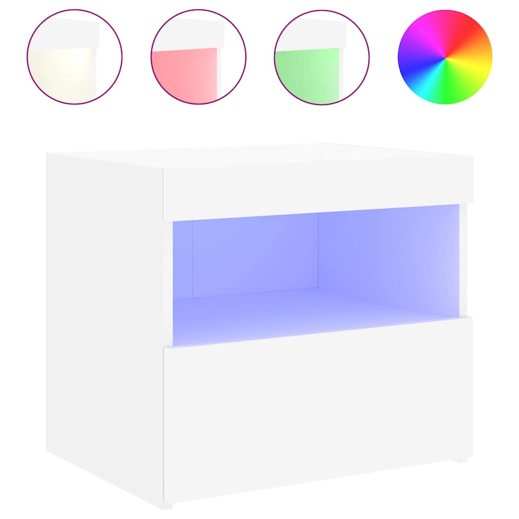 sengebord med LED-lys 50x40x45 cm hvid