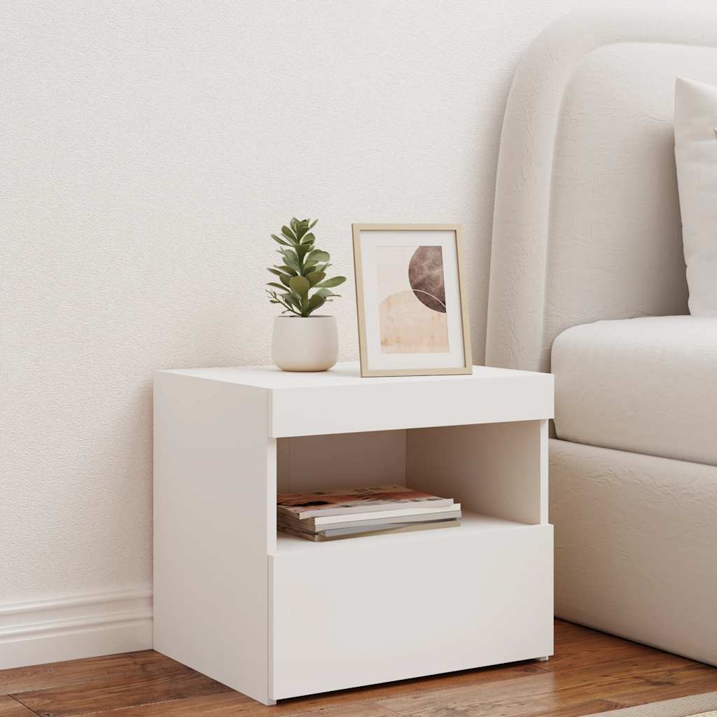 sengebord med LED-lys 50x40x45 cm hvid
