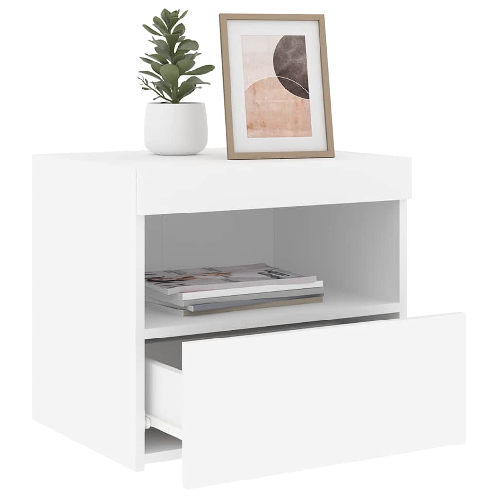 sengebord med LED-lys 50x40x45 cm hvid