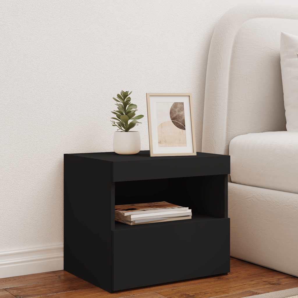 sengebord med LED-lys 50x40x45 cm sort