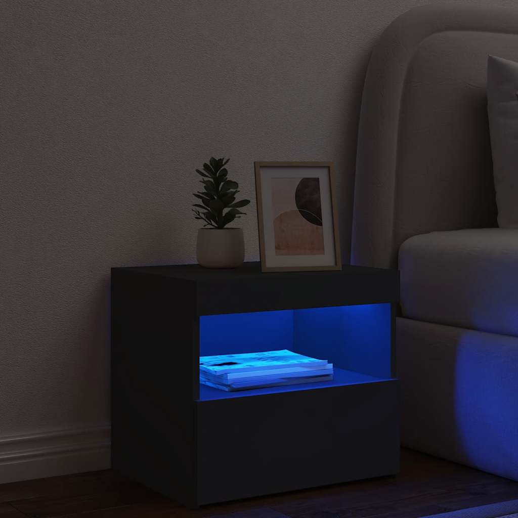 sengebord med LED-lys 50x40x45 cm sort