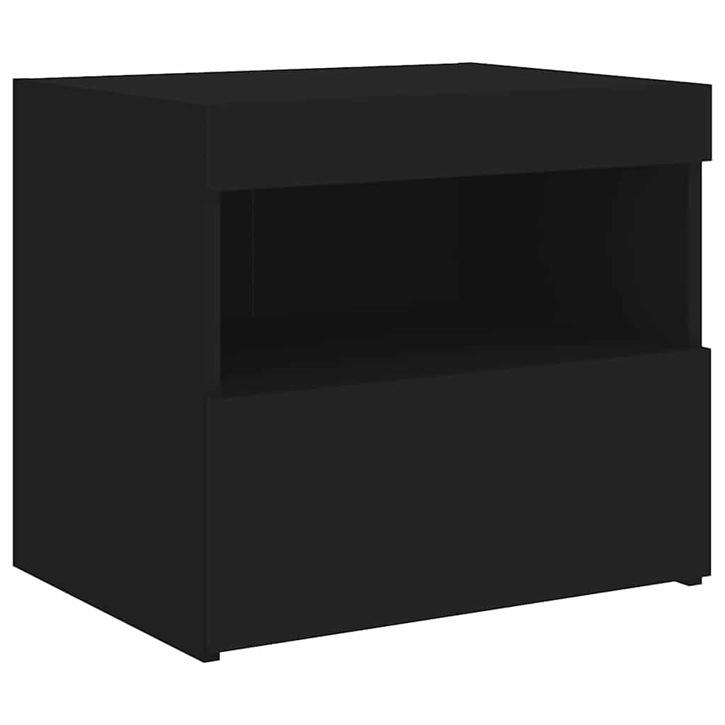 sengebord med LED-lys 50x40x45 cm sort