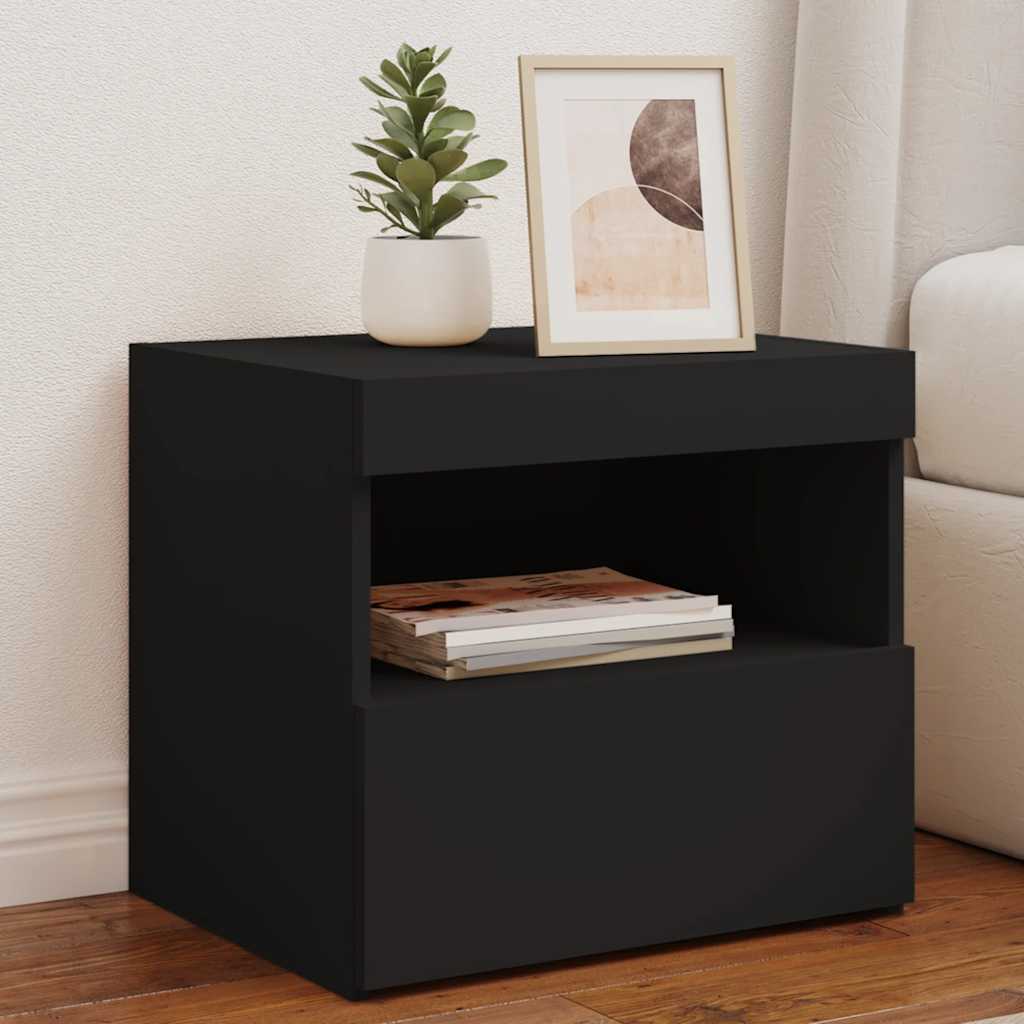 sengebord med LED-lys 50x40x45 cm sort
