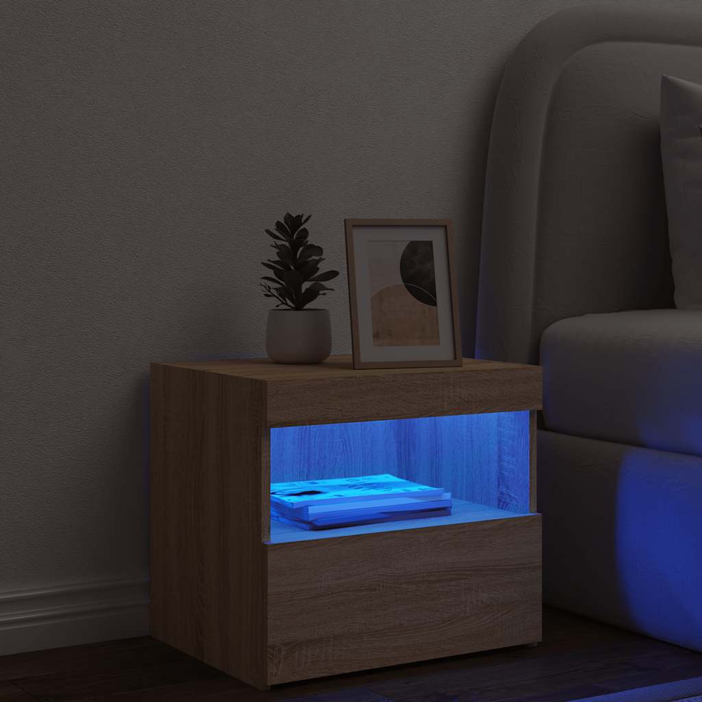 sengebord med LED-lys 50x40x45 cm sonoma-eg