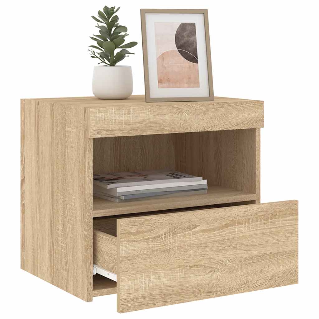 sengebord med LED-lys 50x40x45 cm sonoma-eg