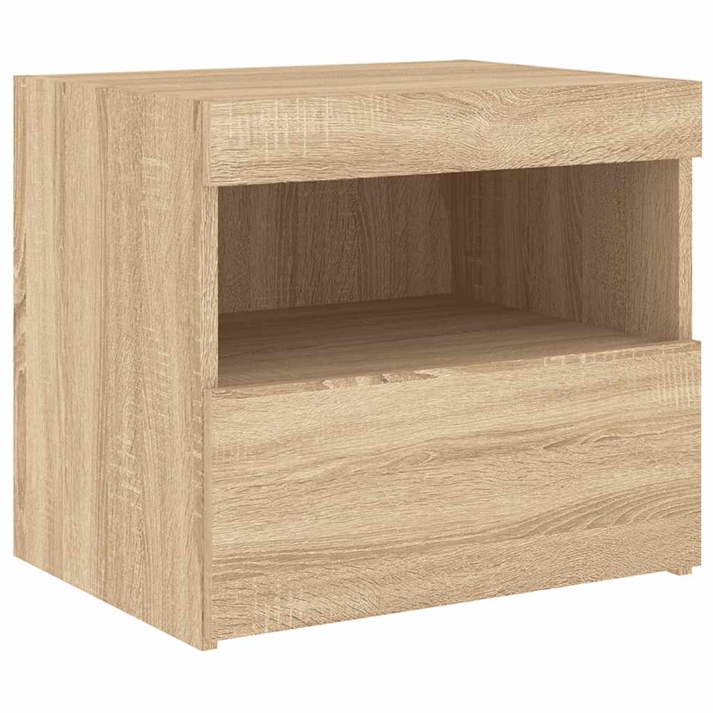 sengebord med LED-lys 50x40x45 cm sonoma-eg