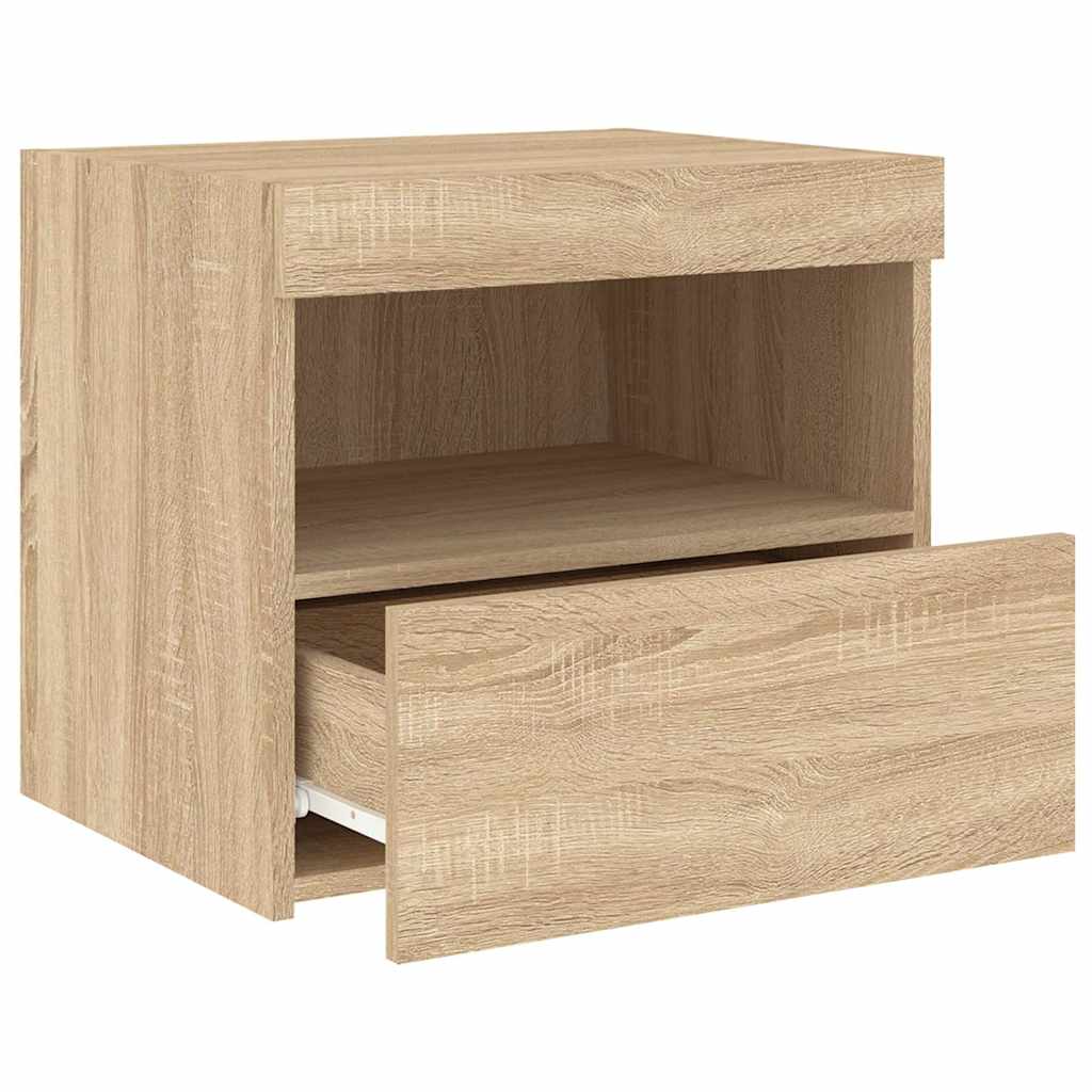 sengebord med LED-lys 50x40x45 cm sonoma-eg