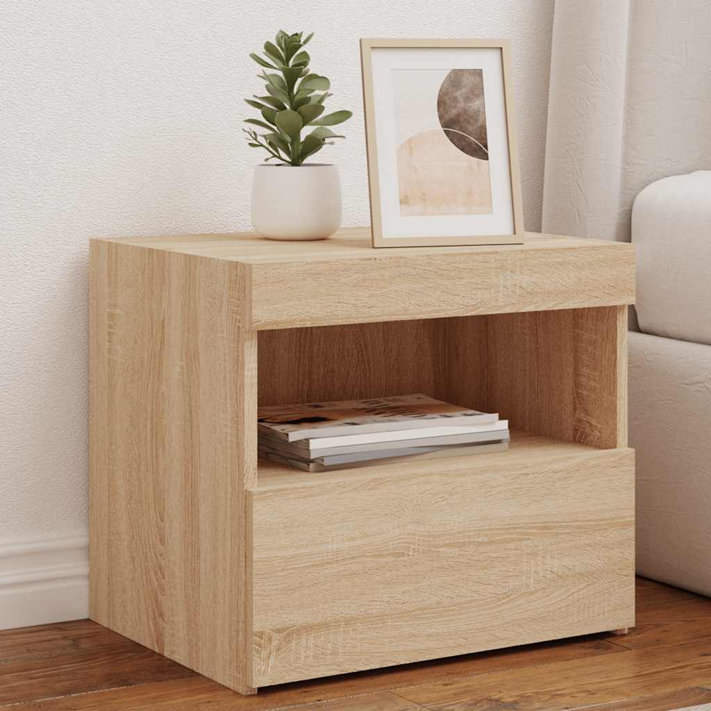 sengebord med LED-lys 50x40x45 cm sonoma-eg