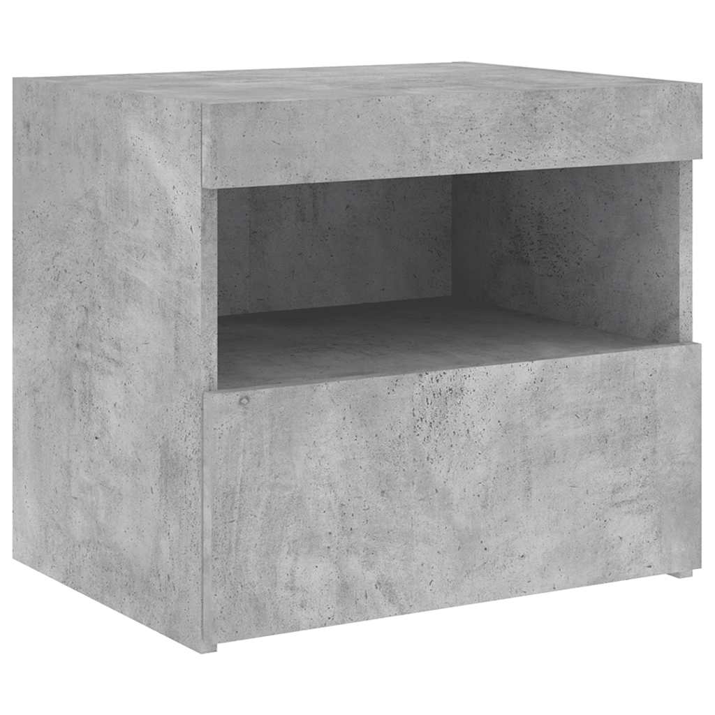 sengebord med LED-lys 50x40x45 cm betongrå