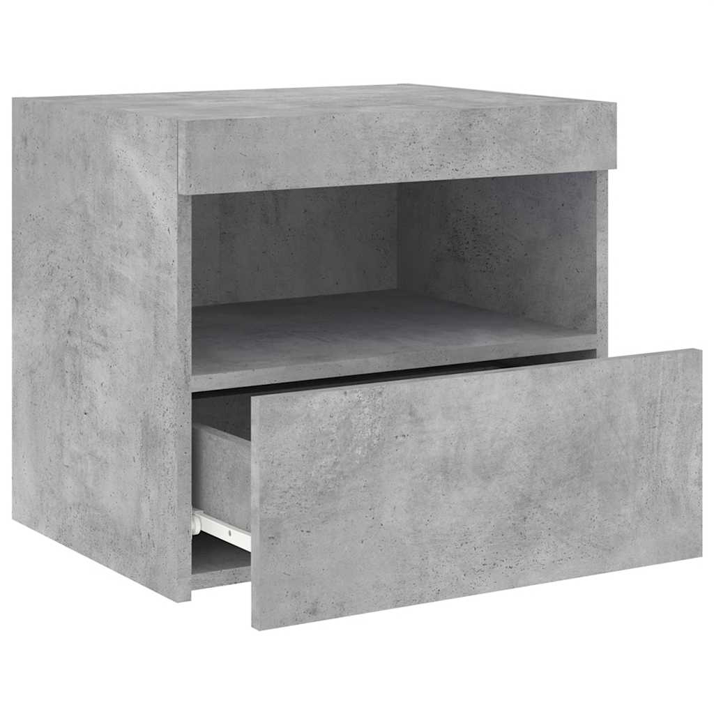 sengebord med LED-lys 50x40x45 cm betongrå