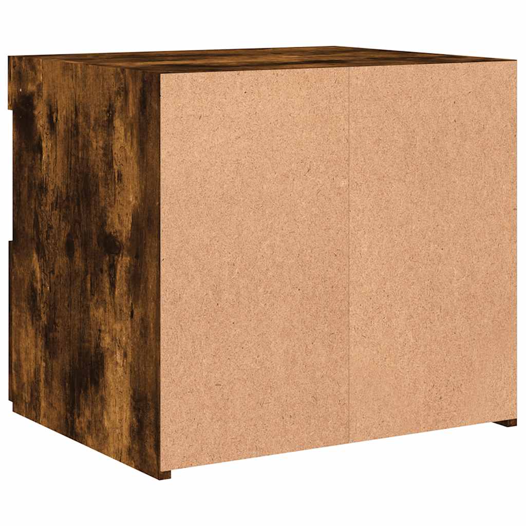 sengebord med LED-lys 50x40x45 cm røget egetræsfarve