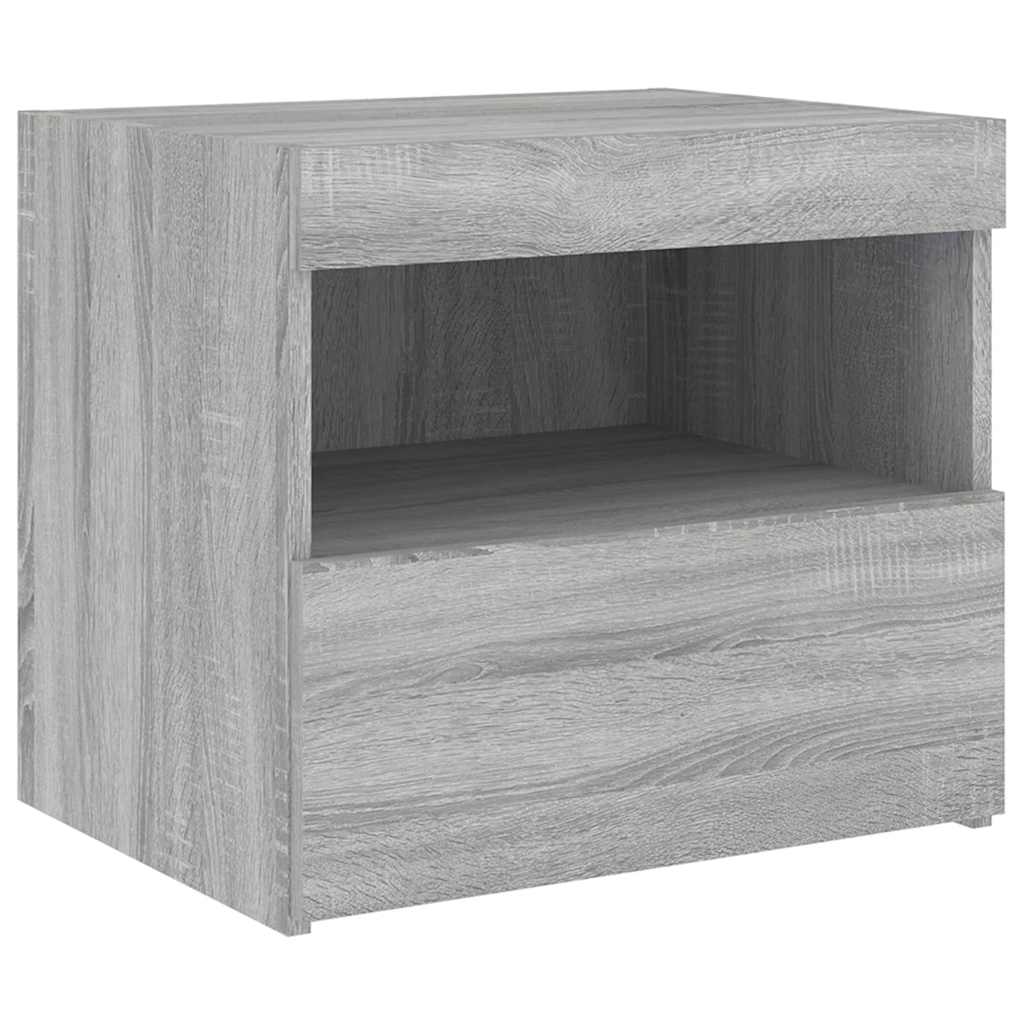 sengebord med LED-lys 50x40x45 cm grå sonoma-eg