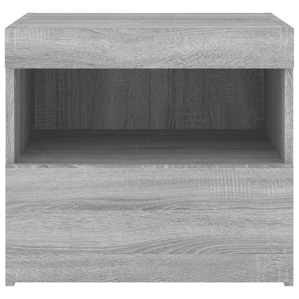 sengeborde 2 stk. med LED-lys 50x40x45 cm grå sonoma-eg