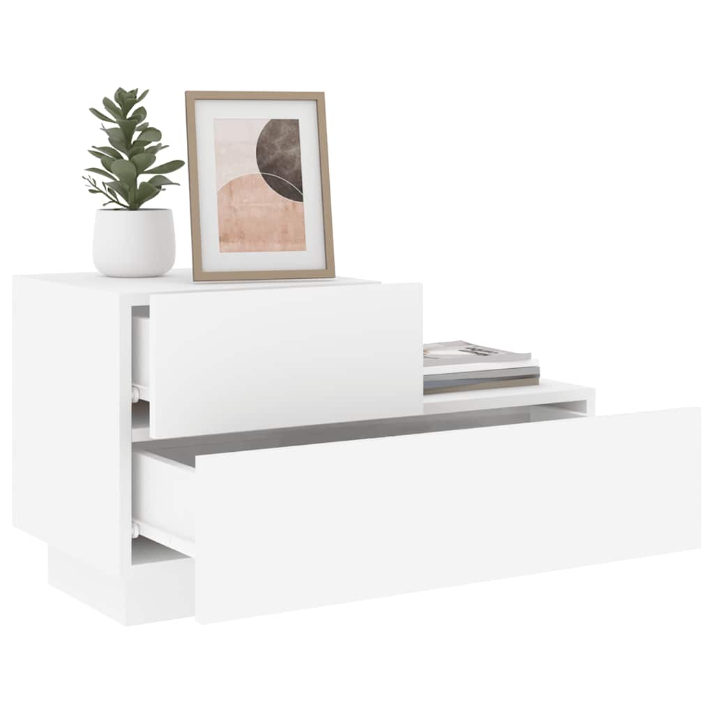 sengebord med LED-lys 70x36x40,5 cm hvid