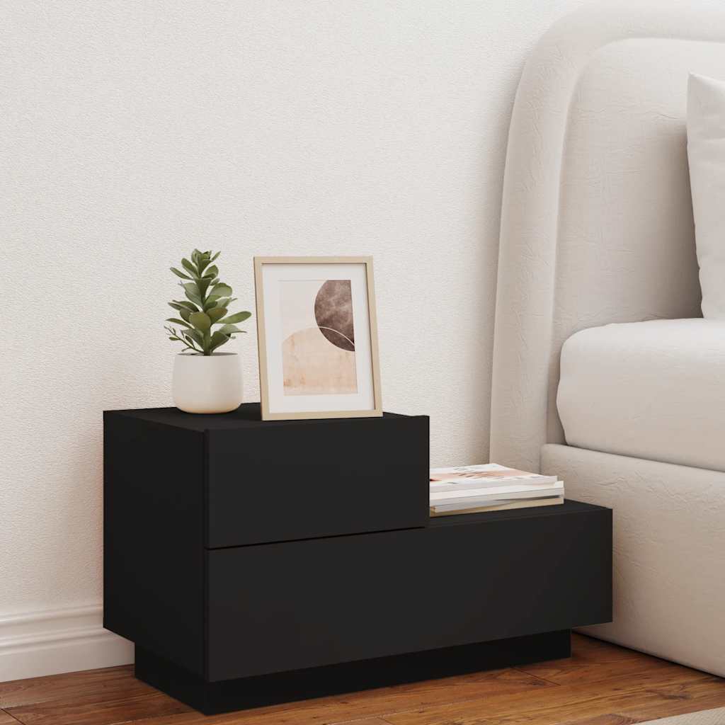 sengebord med LED-lys 70x36x40,5 cm sort