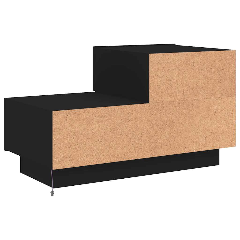sengebord med LED-lys 70x36x40,5 cm sort