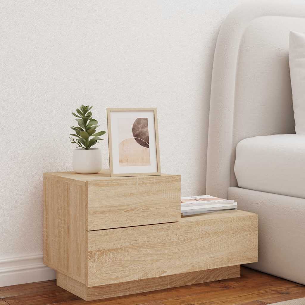 sengebord med LED-lys 70x36x40,5 cm sonoma-eg