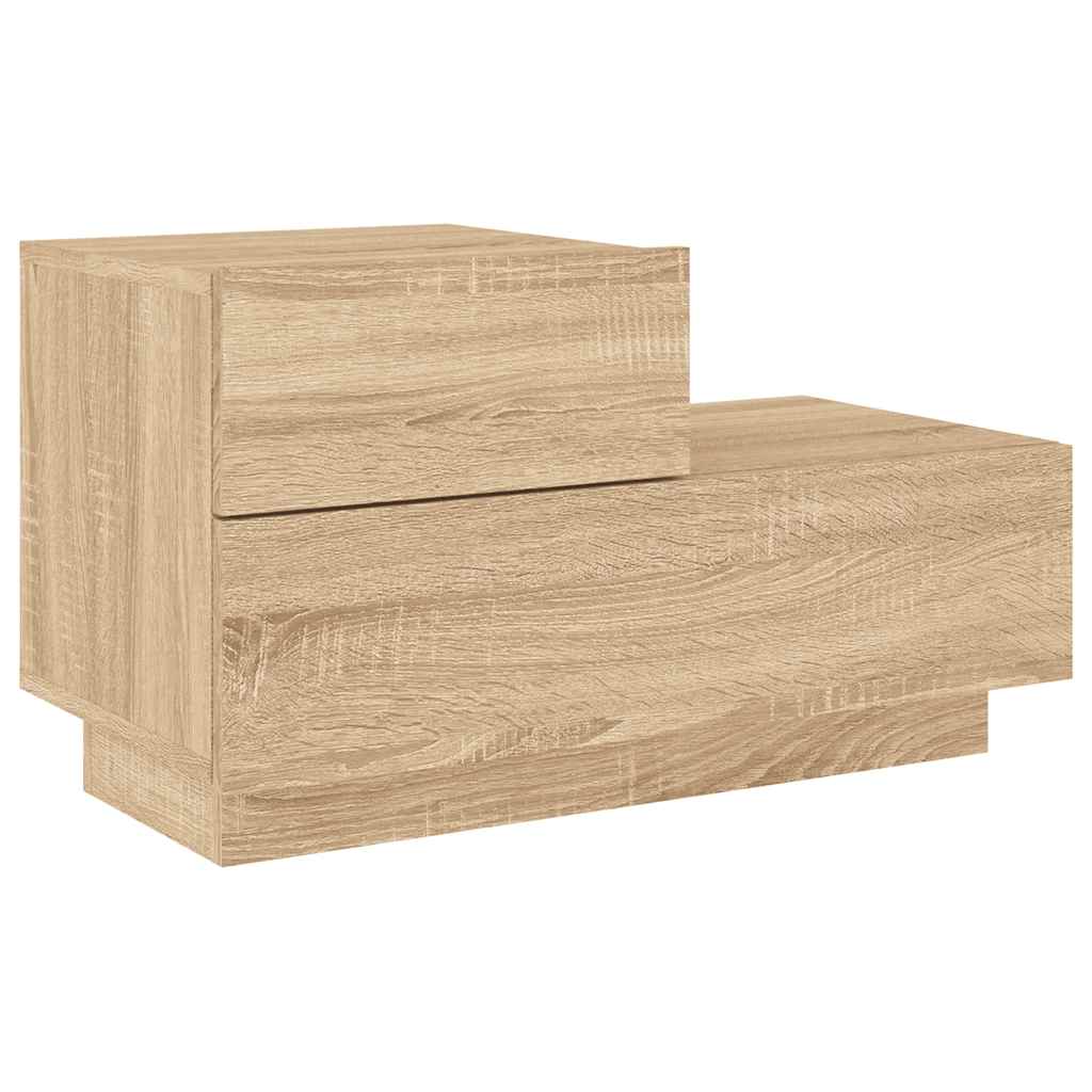 sengebord med LED-lys 70x36x40,5 cm sonoma-eg