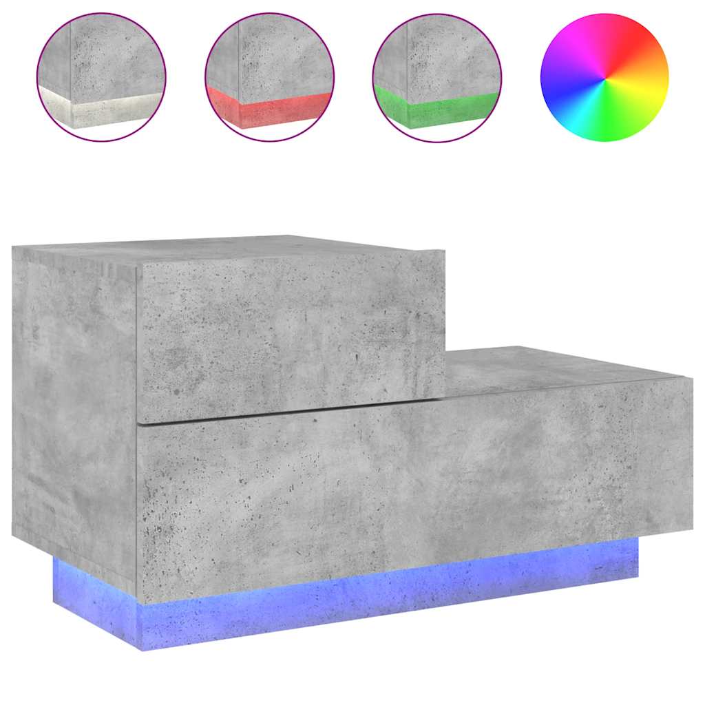sengebord med LED-lys 70x36x40,5 cm betongrå