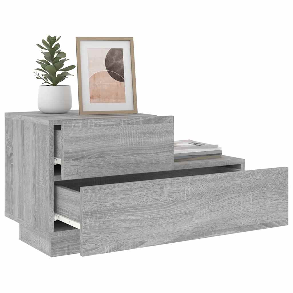 sengebord med LED-lys 70x36x40,5 cm grå sonoma-eg