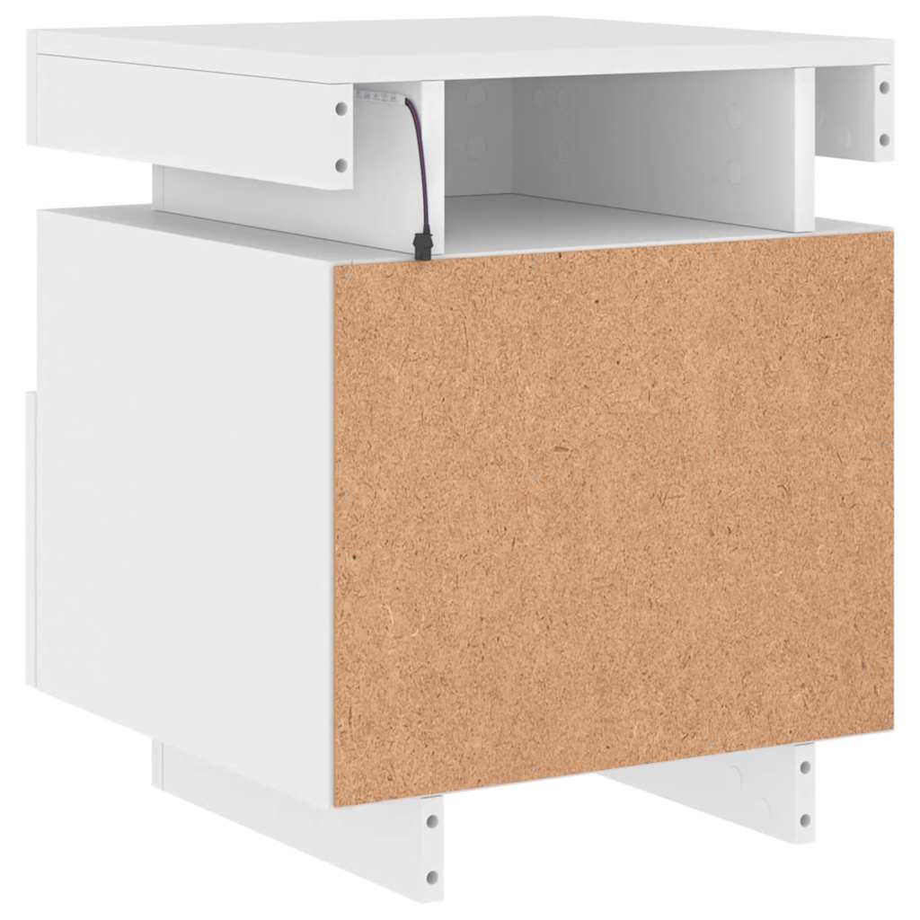 sengebord med LED-lys 40x39x48,5 cm hvid