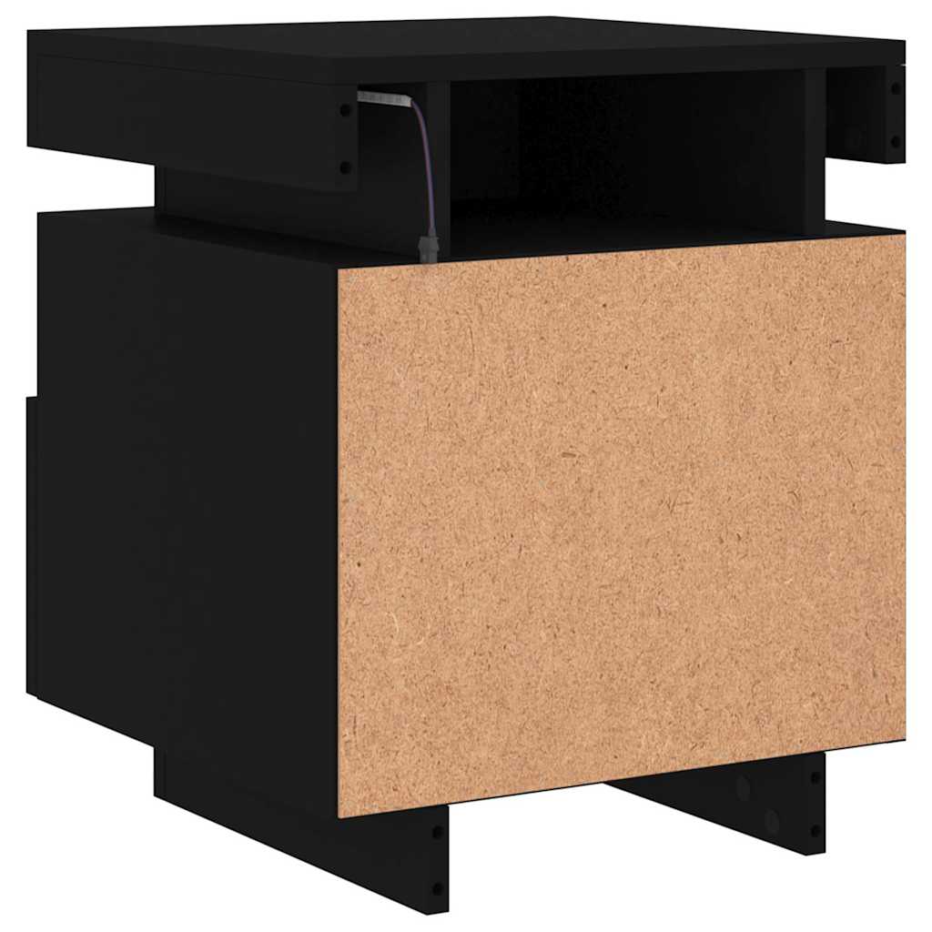 sengeborde 2 stk. med LED-lys 40x39x48,5 cm sort