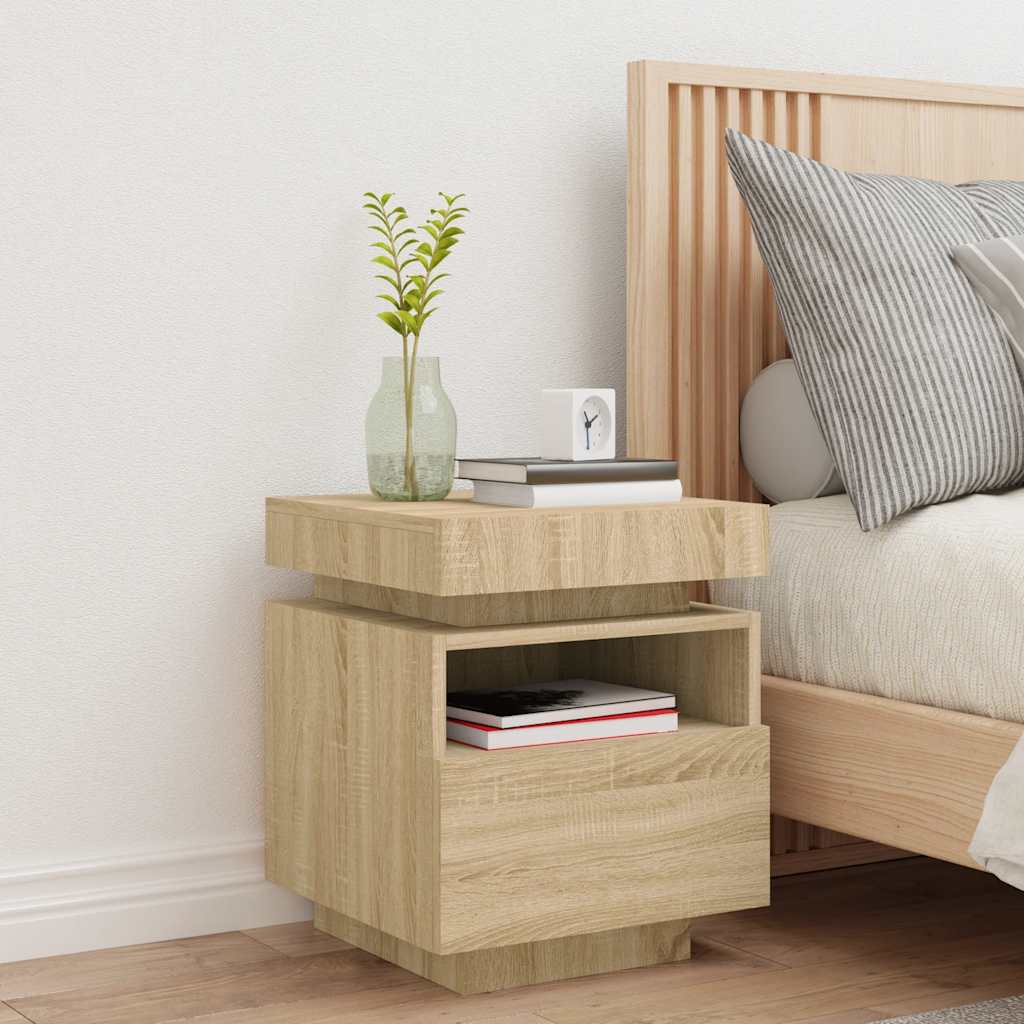 sengebord med LED-lys 40x39x48,5 cm sonoma-eg